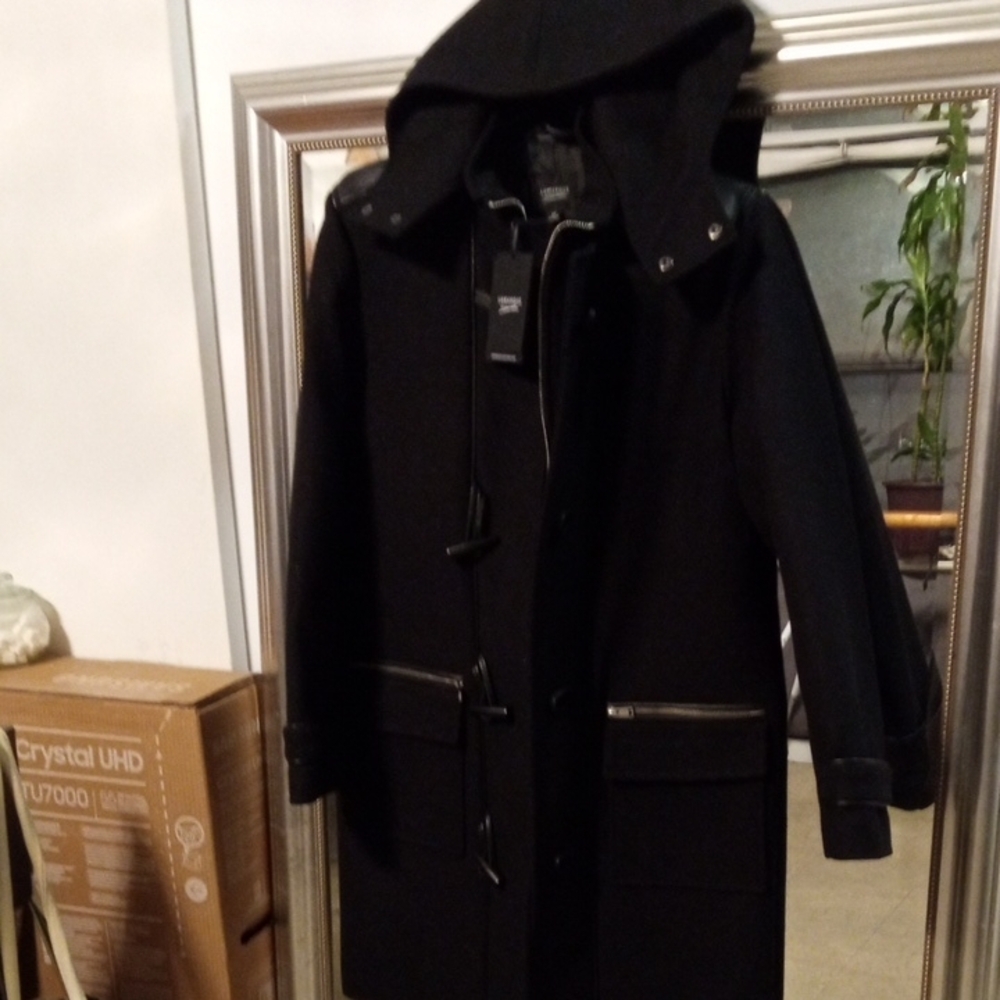 Brand New Black Hooded Coat with Toggle Closures